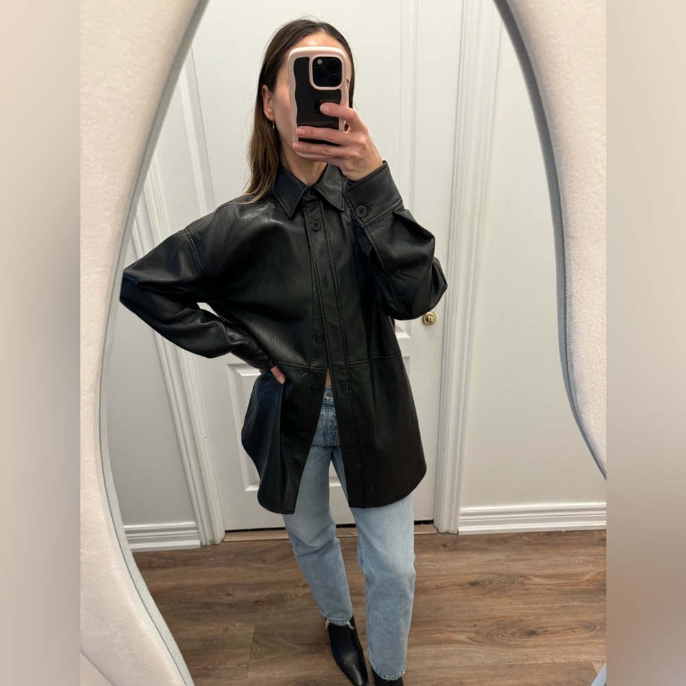 Aritzia Babaton Black Leather Pelli Shirt Jacket